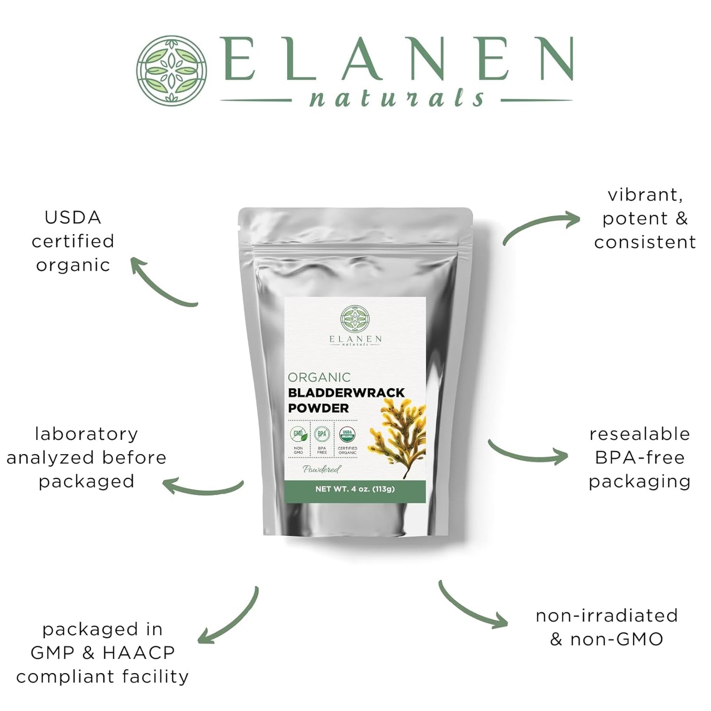 USDA Certified Organic Bladderwrack Powder 4 oz. (113g) - Natural Kelp Supplement from France - Fucus Bladder Wrack Herb Powder