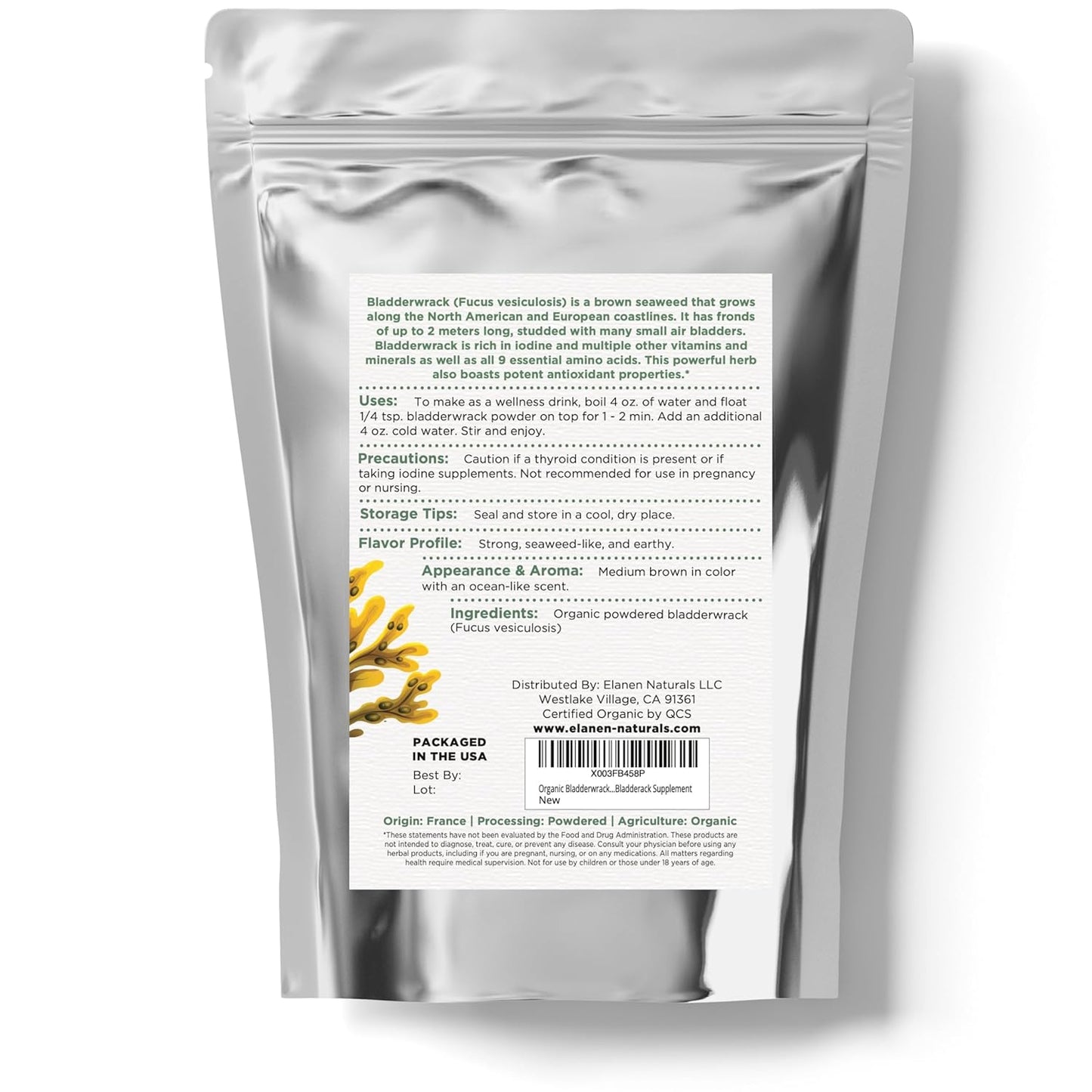 USDA Certified Organic Bladderwrack Powder 4 oz. (113g) - Natural Kelp Supplement from France - Fucus Bladder Wrack Herb Powder