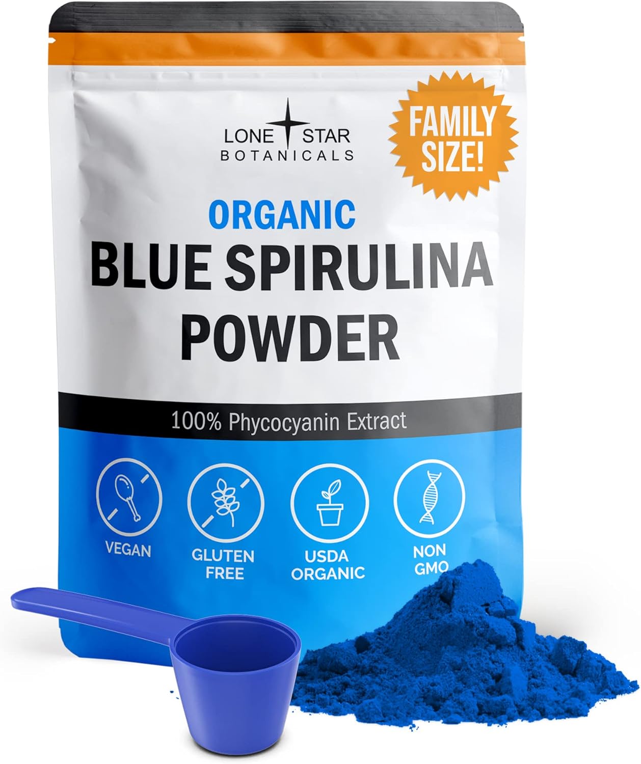 USDA Certified Organic Blue Spirulina Powder - 120 Servings of 100% Pure Superfood Algae for Smoothies & Drinks - Non GMO, Gluten-Free, Vegan - Natural Food Coloring without Fishy Smell
