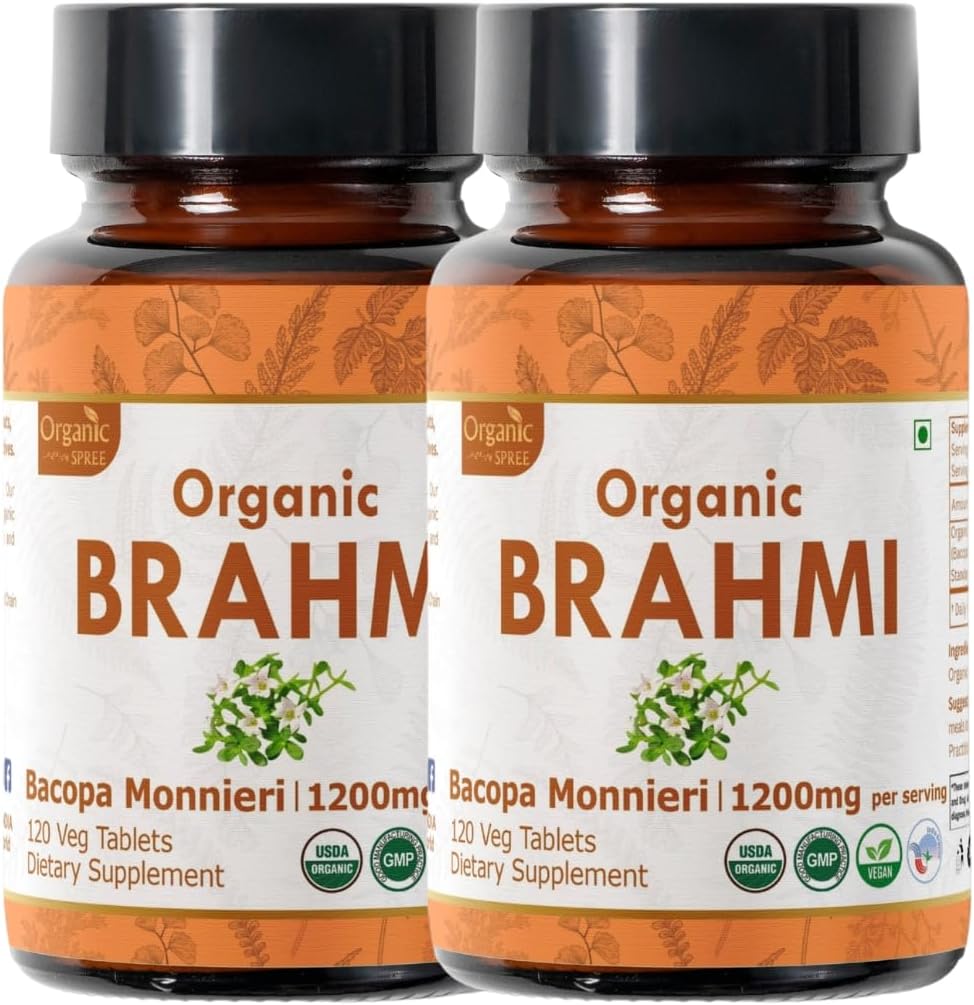 USDA Certified Organic Brahmi Tablets - Vegan Bacopa Monnieri Supplement - 240 Tablets (2 Pack)
