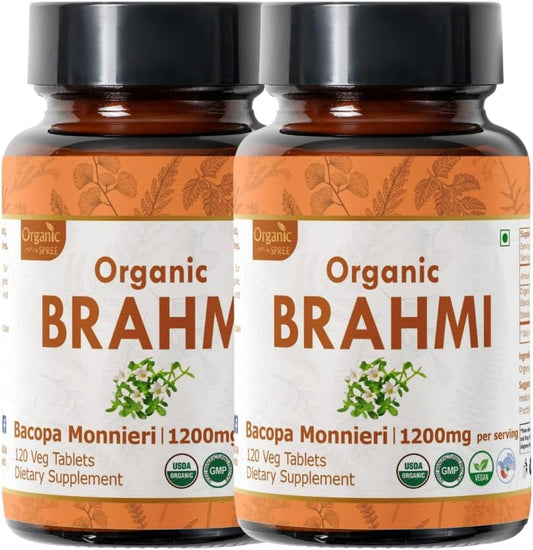 USDA Certified Organic Brahmi Tablets - Vegan Bacopa Monnieri Supplement - 240 Tablets (2 Pack)