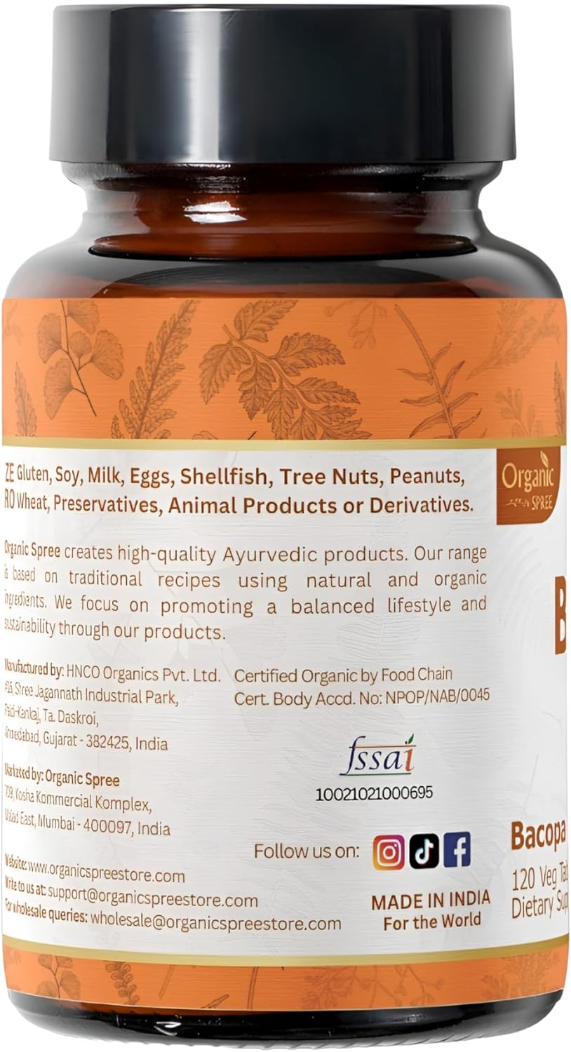 USDA Certified Organic Brahmi Tablets - Vegan Bacopa Monnieri Supplement - 240 Tablets (2 Pack)