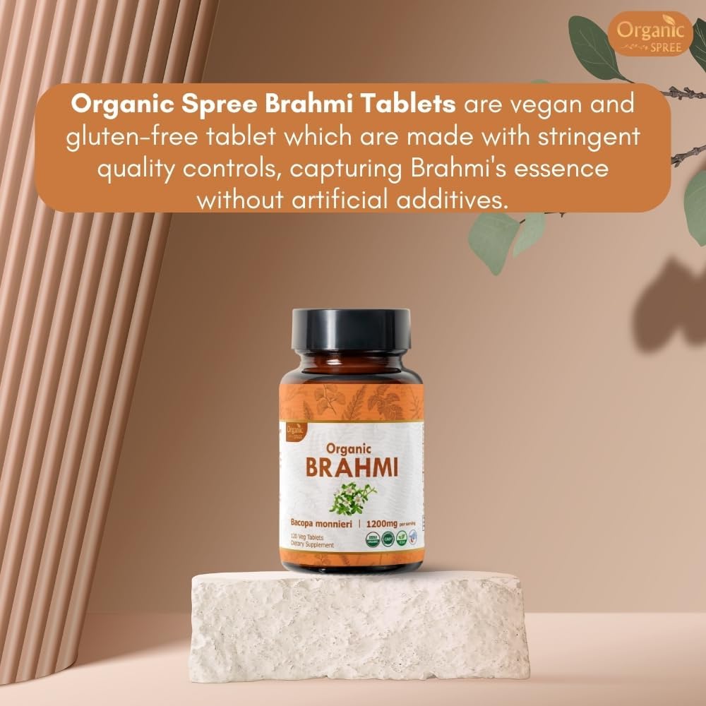 USDA Certified Organic Brahmi Tablets - Vegan Bacopa Monnieri Supplement - 240 Tablets (2 Pack)