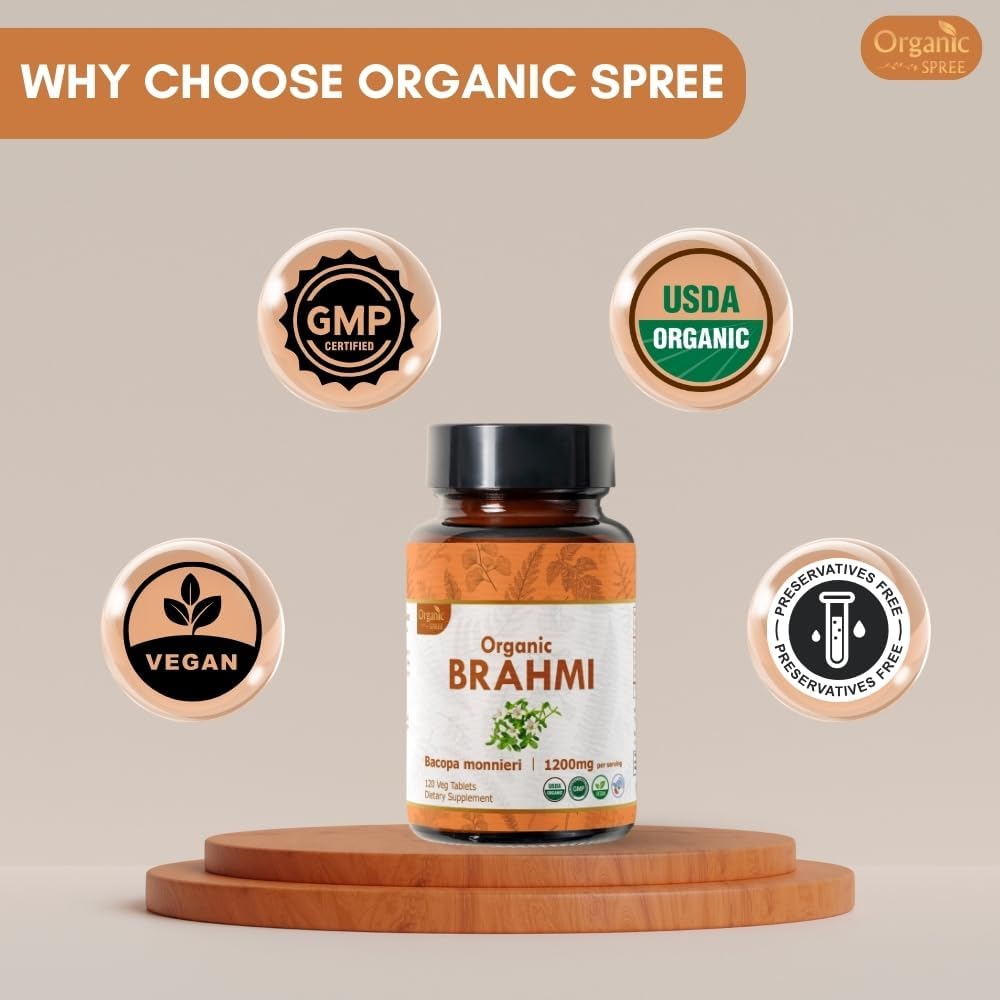 USDA Certified Organic Brahmi Tablets - Vegan Bacopa Monnieri Supplement - 240 Tablets (2 Pack)