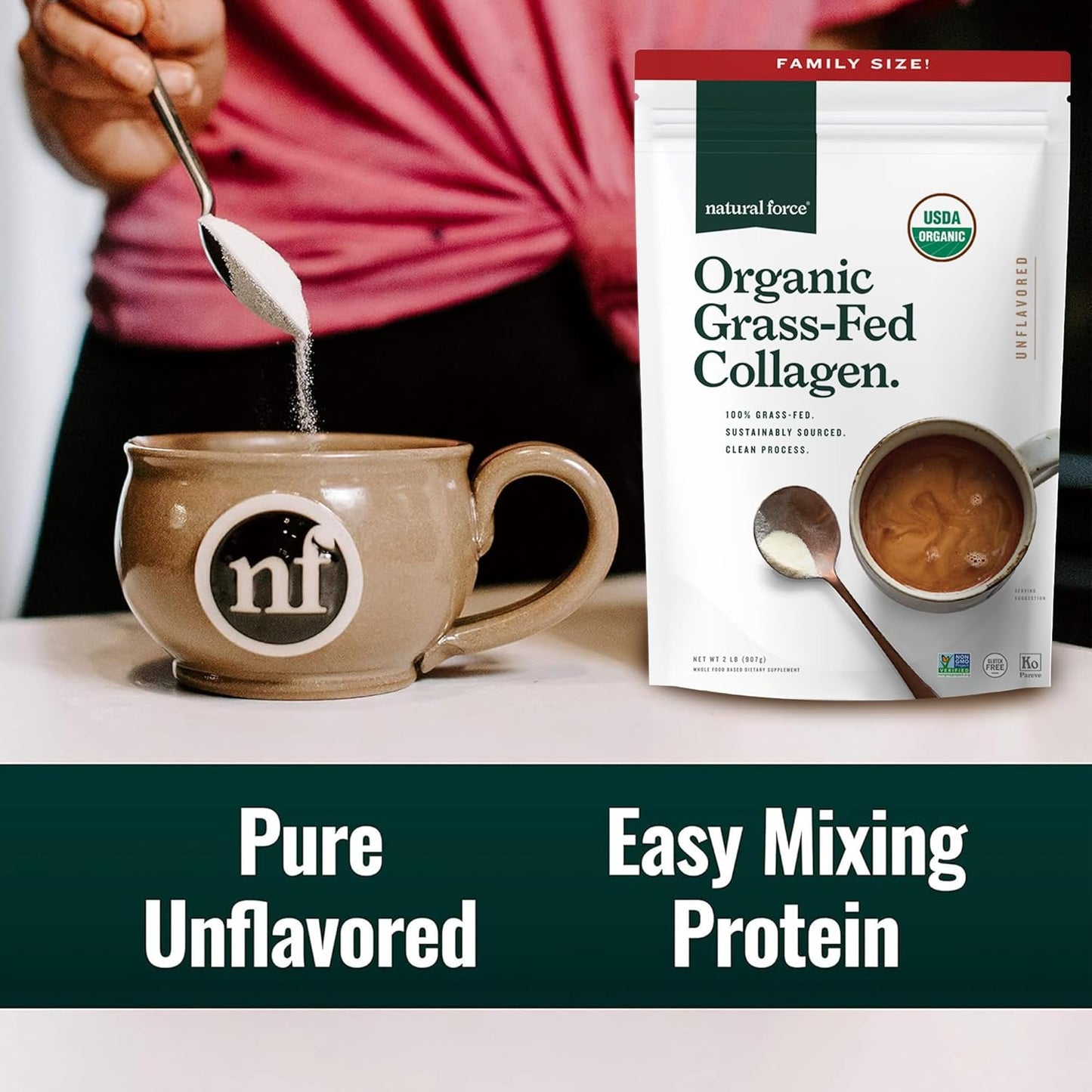 USDA Certified Organic Clean Collagen Peptides Powder - Non-GMO, Keto & Paleo Certified - Hydrolyzed Type I & III Protein Powder - Essential Amino Acids - Unflavored, 32oz