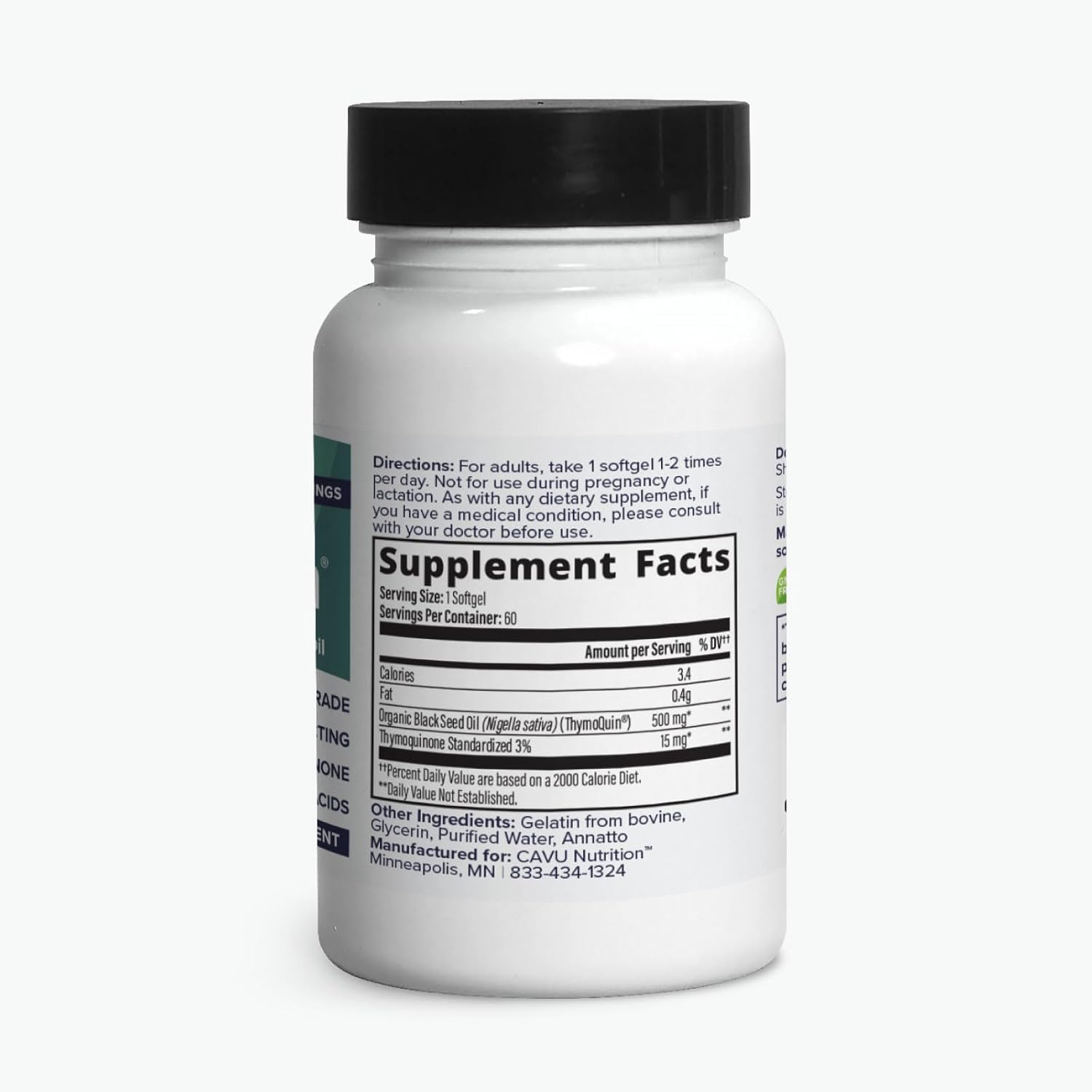 USDA Certified Organic Cold-Pressed Black Seed Oil with 3% Thymoquinone for Immune, Skin, and Joint Health