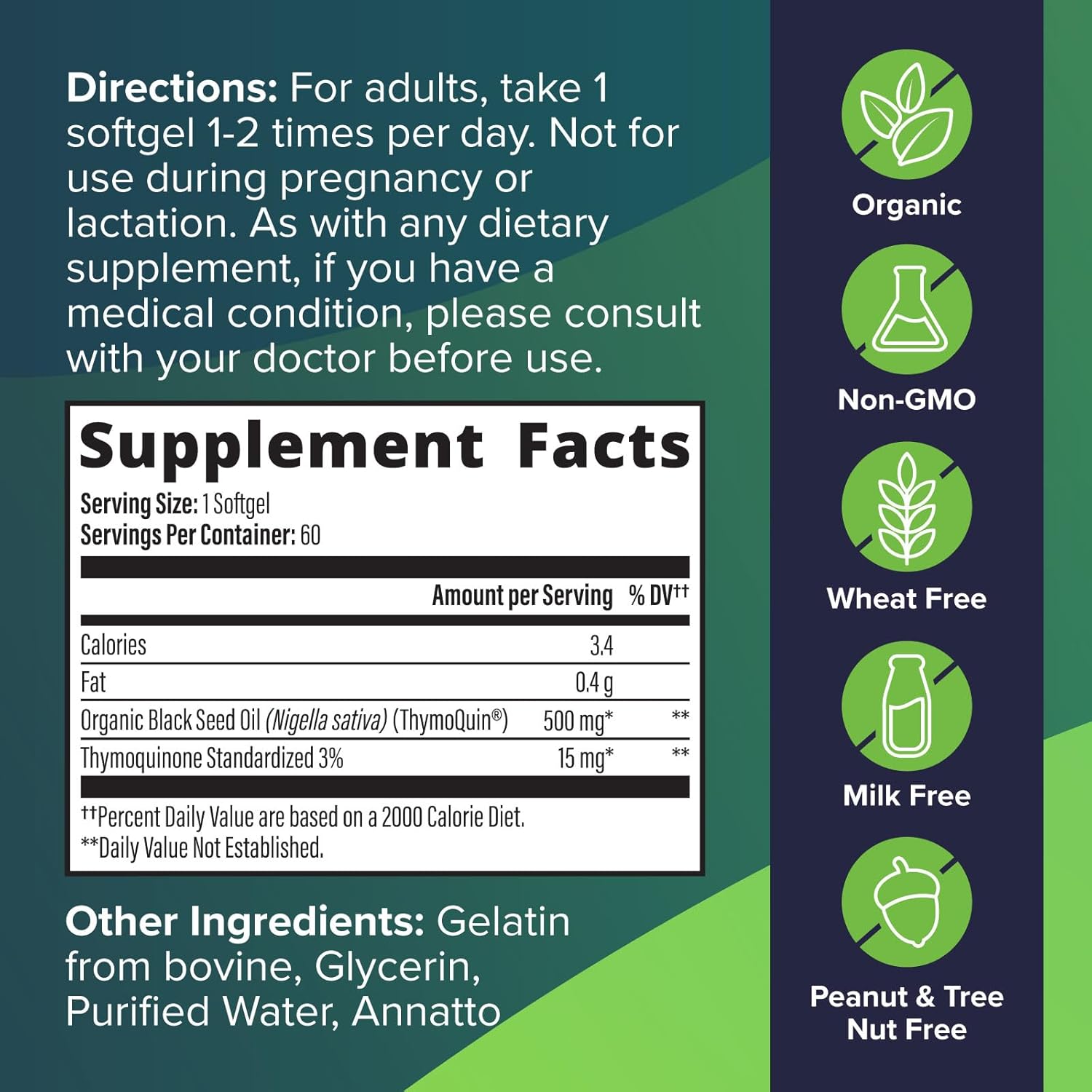 USDA Certified Organic Cold-Pressed Black Seed Oil with 3% Thymoquinone for Immune, Skin, and Joint Health