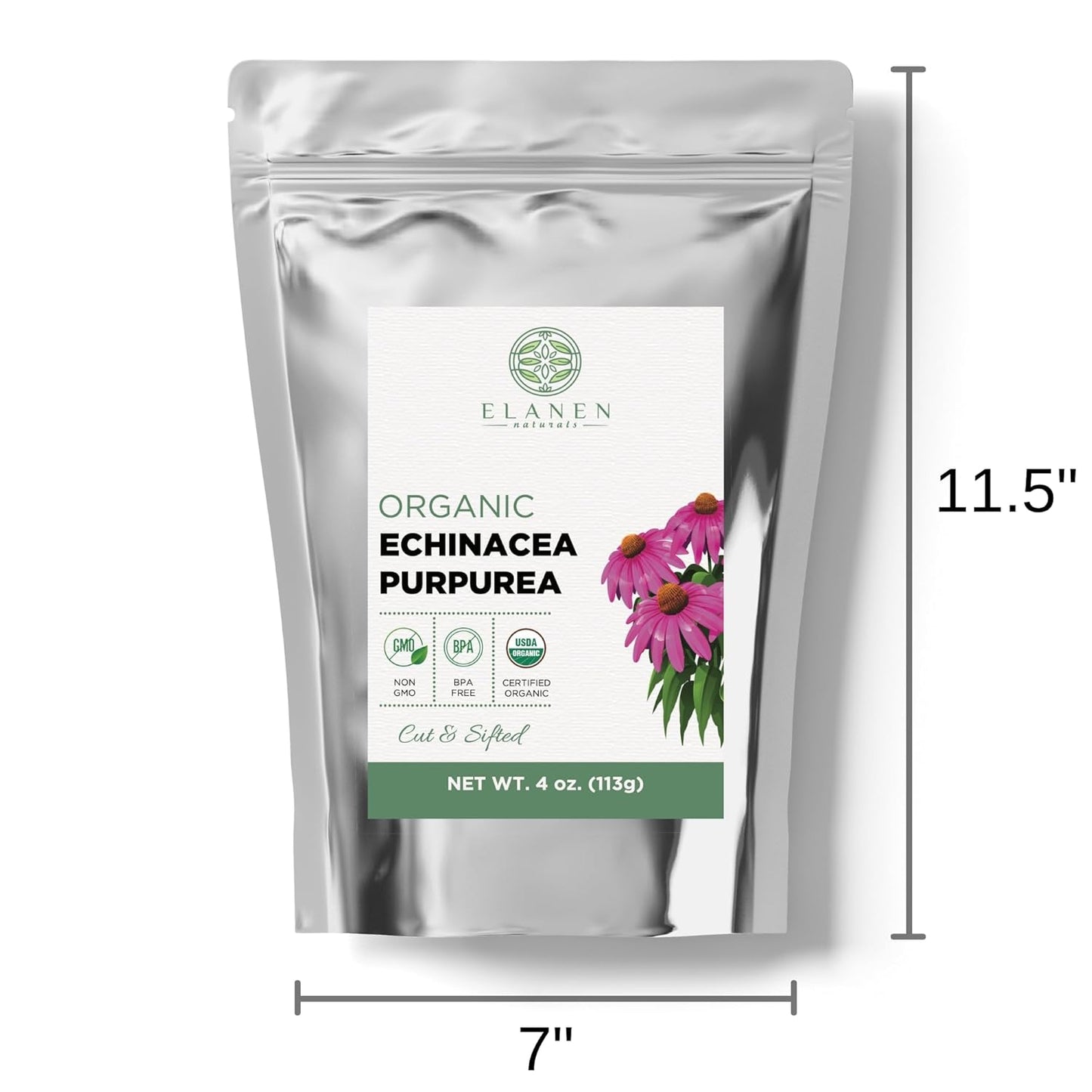 USDA Certified Organic Echinacea Purpurea Tea - 4oz (113g) - Premium Quality Cut & Sifted Herb - Purple Coneflower Herb