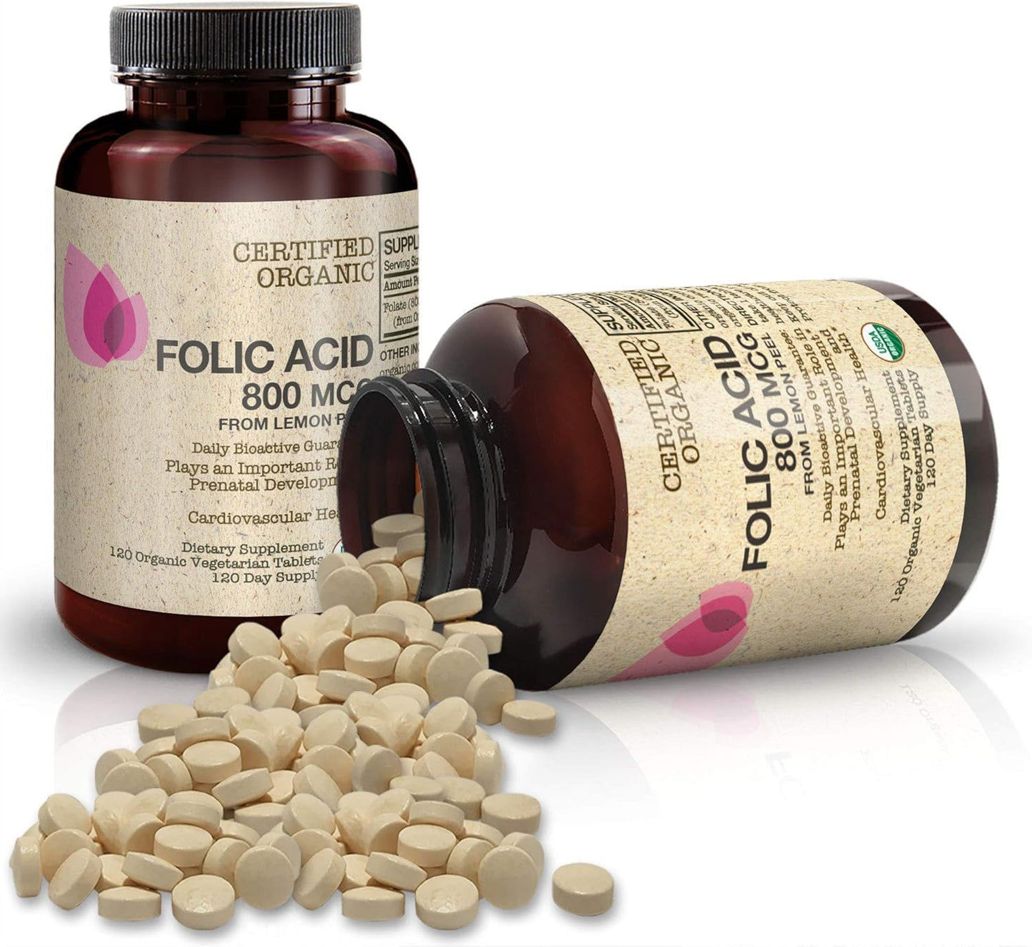 USDA Certified Organic Folic Acid 800mcg from Organic Lemon Peel - 120 Vegetarian Tablets by Futurebiotics
