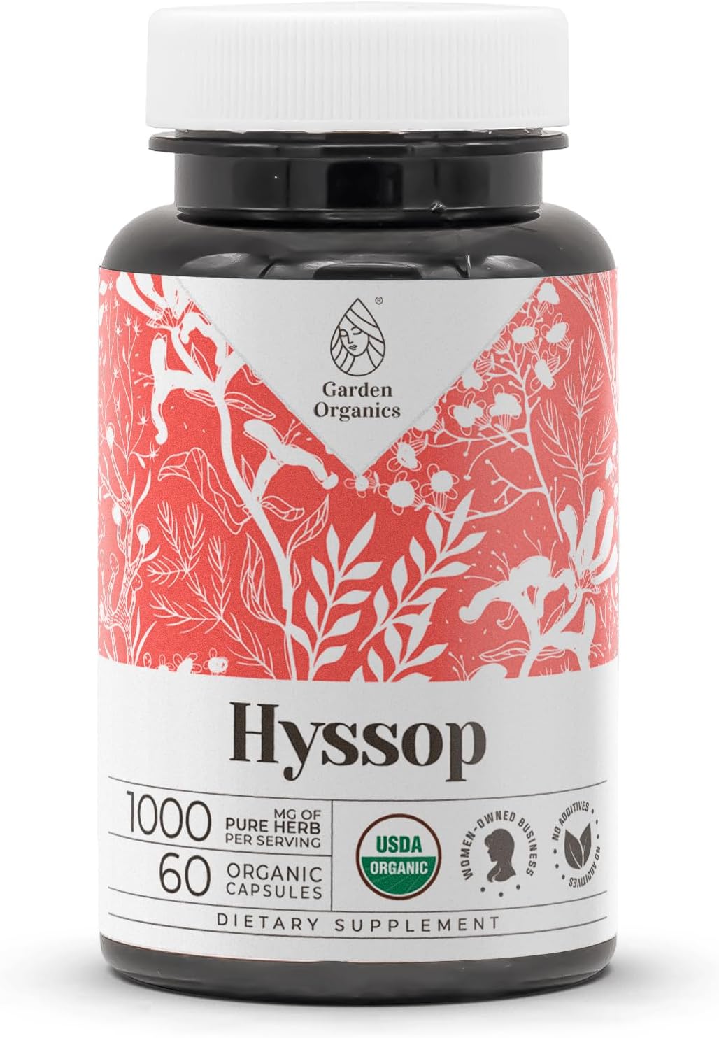 USDA Certified Organic Garden Organics Hyssop Capsules - High-Potency Natural Supplement with Hyssop (Hyssopus officinalis) Dried Herb - 60 Capsules