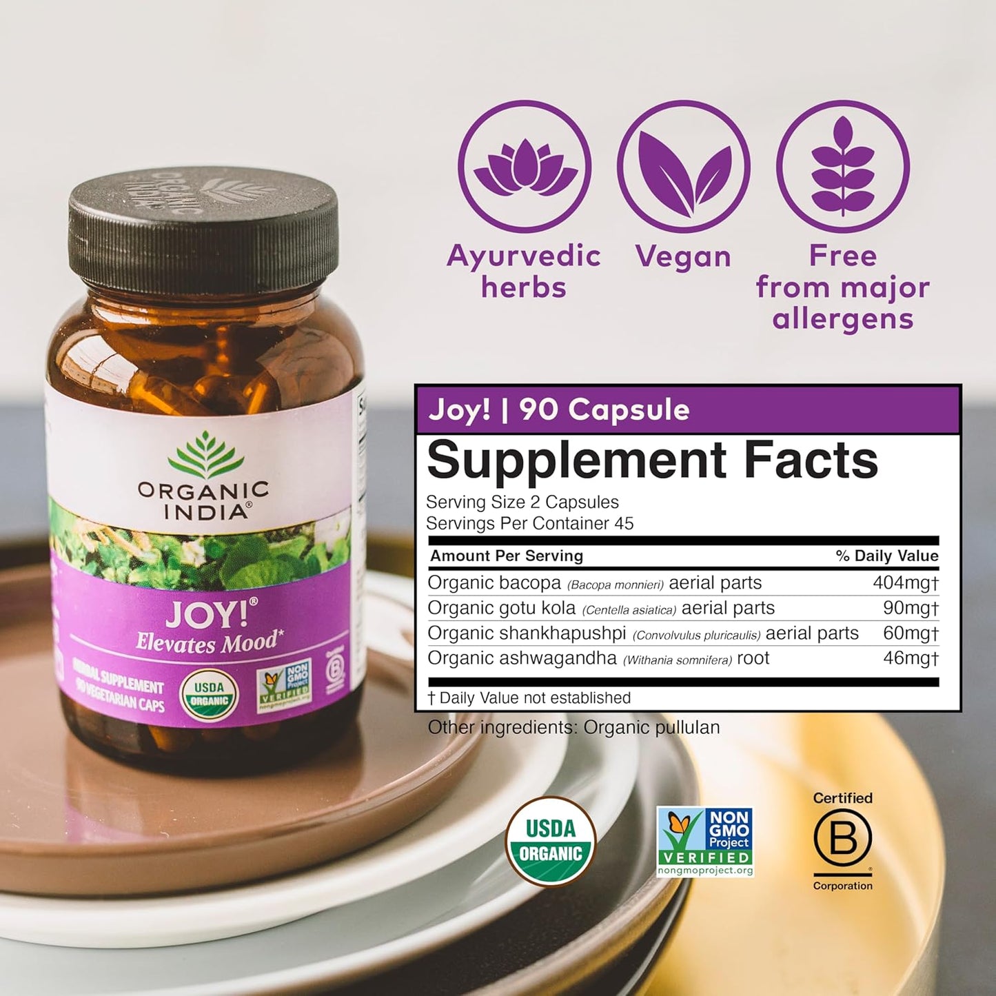 USDA Certified Organic Immune Support Supplement - Boost Memory & Focus, Vegan 90 Capsules, Gluten-Free, Non-GMO, Kosher