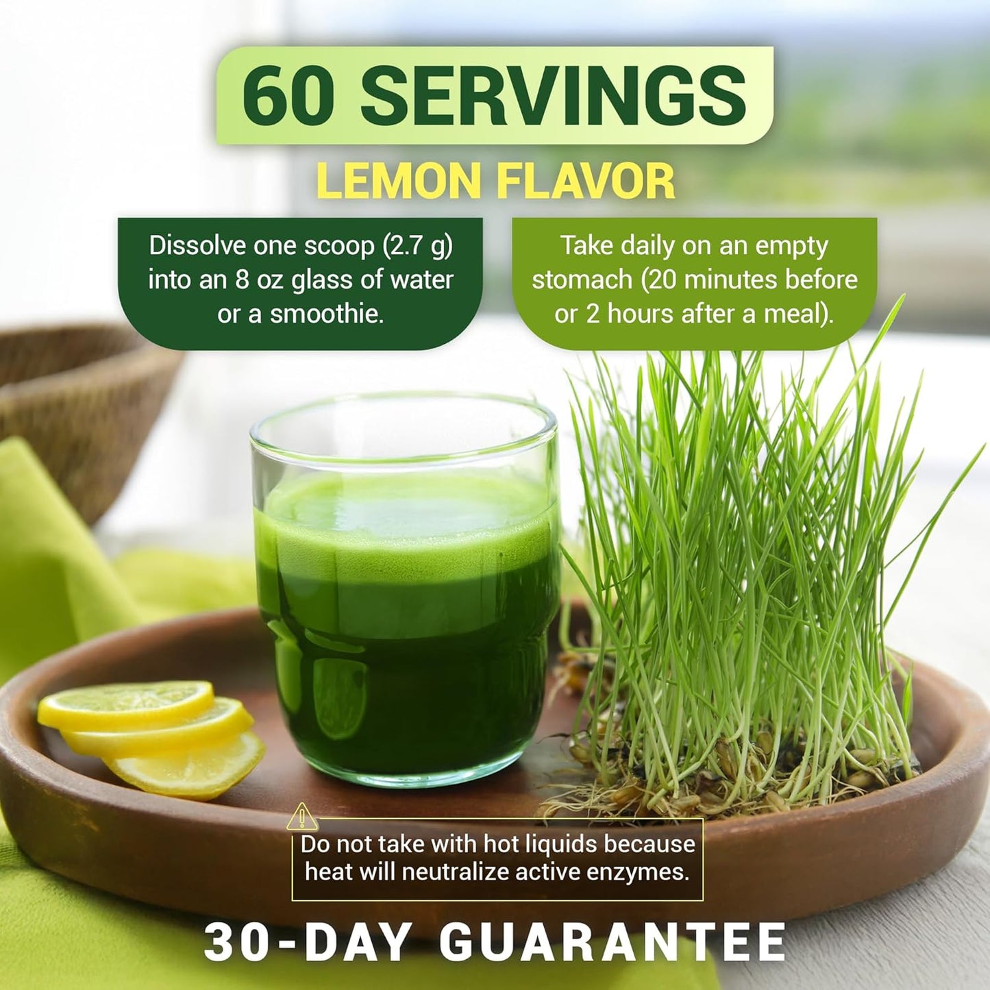 USDA Certified Organic Lemon Flavored Wheatgrass Juice Powder - 60 Servings - Rich in Chlorophyll, Trace Minerals, and Enzymes - 3 Pack of Ultra-Concentrated Dr. Berg Nutritionals Powder