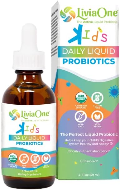 USDA-Certified Organic Liquid Probiotics for Kids, Digestive Health & Immune Support, Vegan, Allergen-Free - Non-GMO, 2 Fl Oz