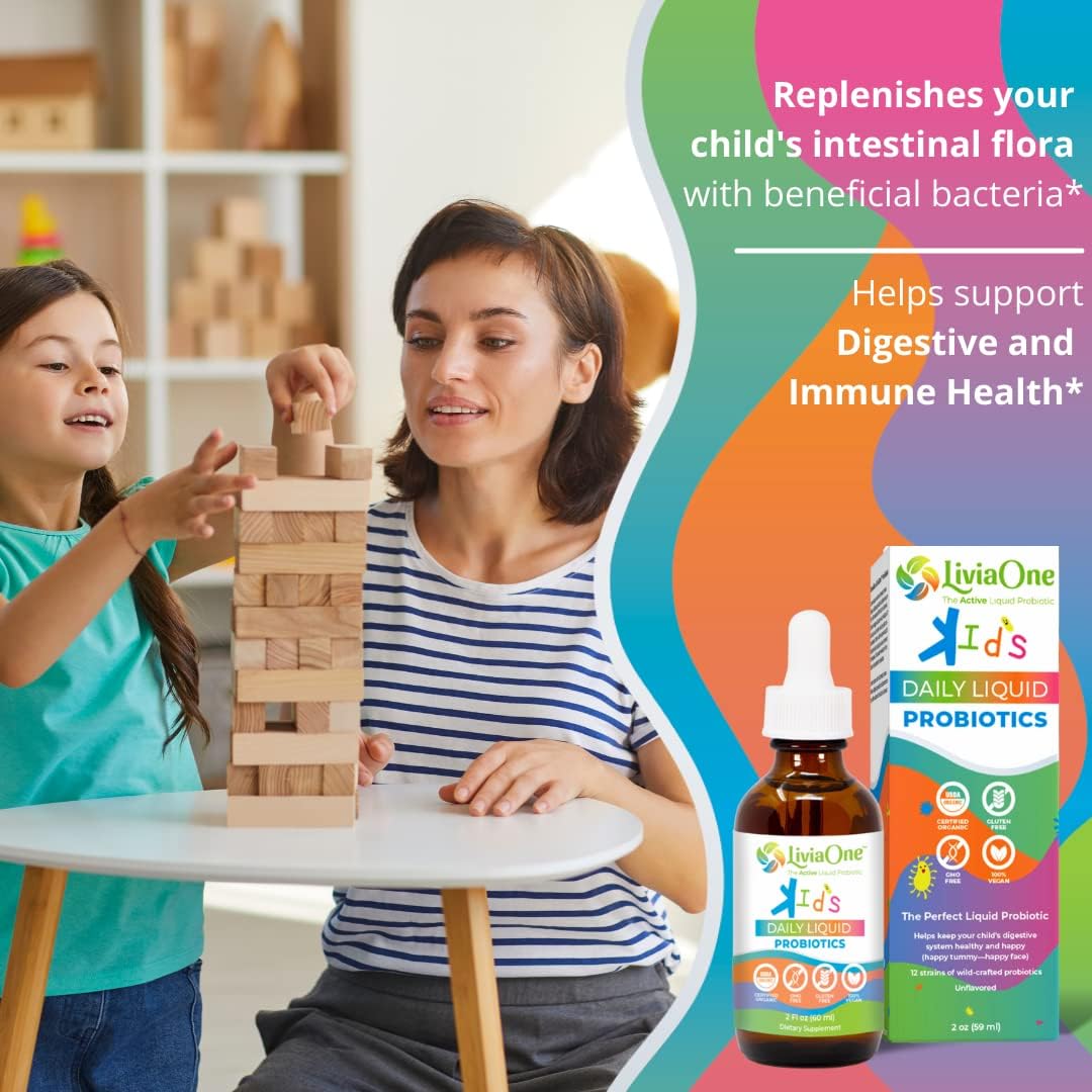 USDA-Certified Organic Liquid Probiotics for Kids, Digestive Health & Immune Support, Vegan, Allergen-Free - Non-GMO, 2 Fl Oz