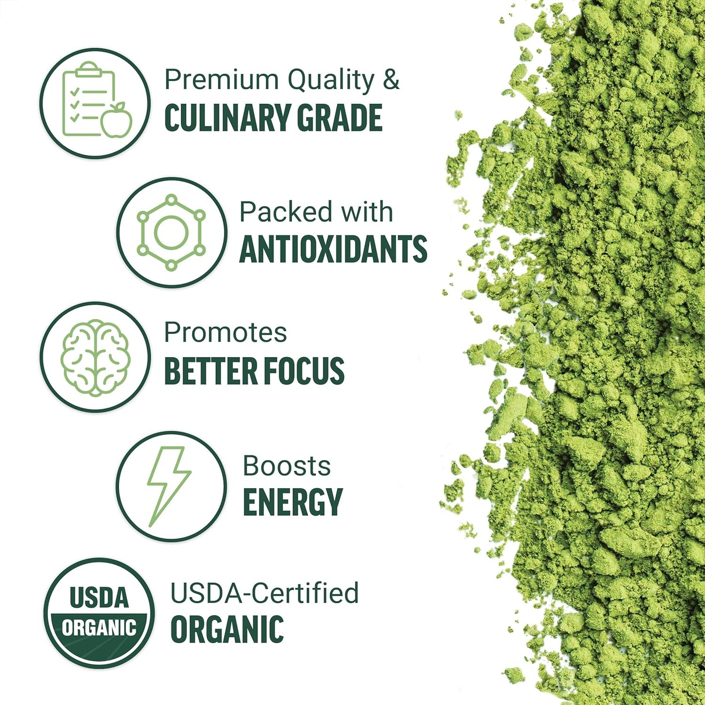 USDA-Certified Organic Matcha Green Tea Powder for Energy, Focus, and Daily Wellness - 169g, Culinary Grade, Rich Flavor