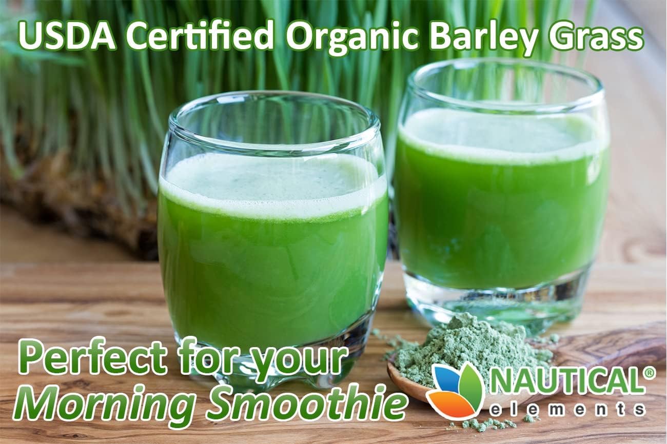 USDA Certified Organic Nautical Elements Barley Grass Powder - Non-GMO, Vegan, Rich in Antioxidants, Minerals, and Amino Acids - 200 Grams