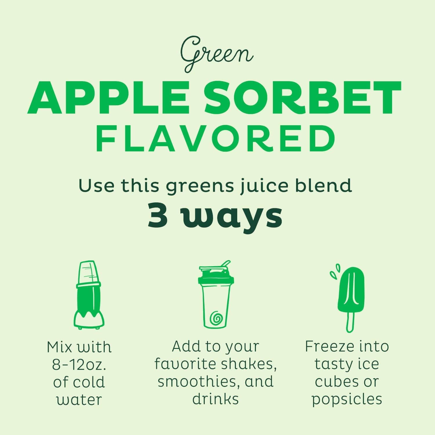 USDA Certified Organic Plant-Based Super Greens Powder - Apple Flavor, Erythritol Free, Spirulina, Chlorella, Wheatgrass - 28 Servings