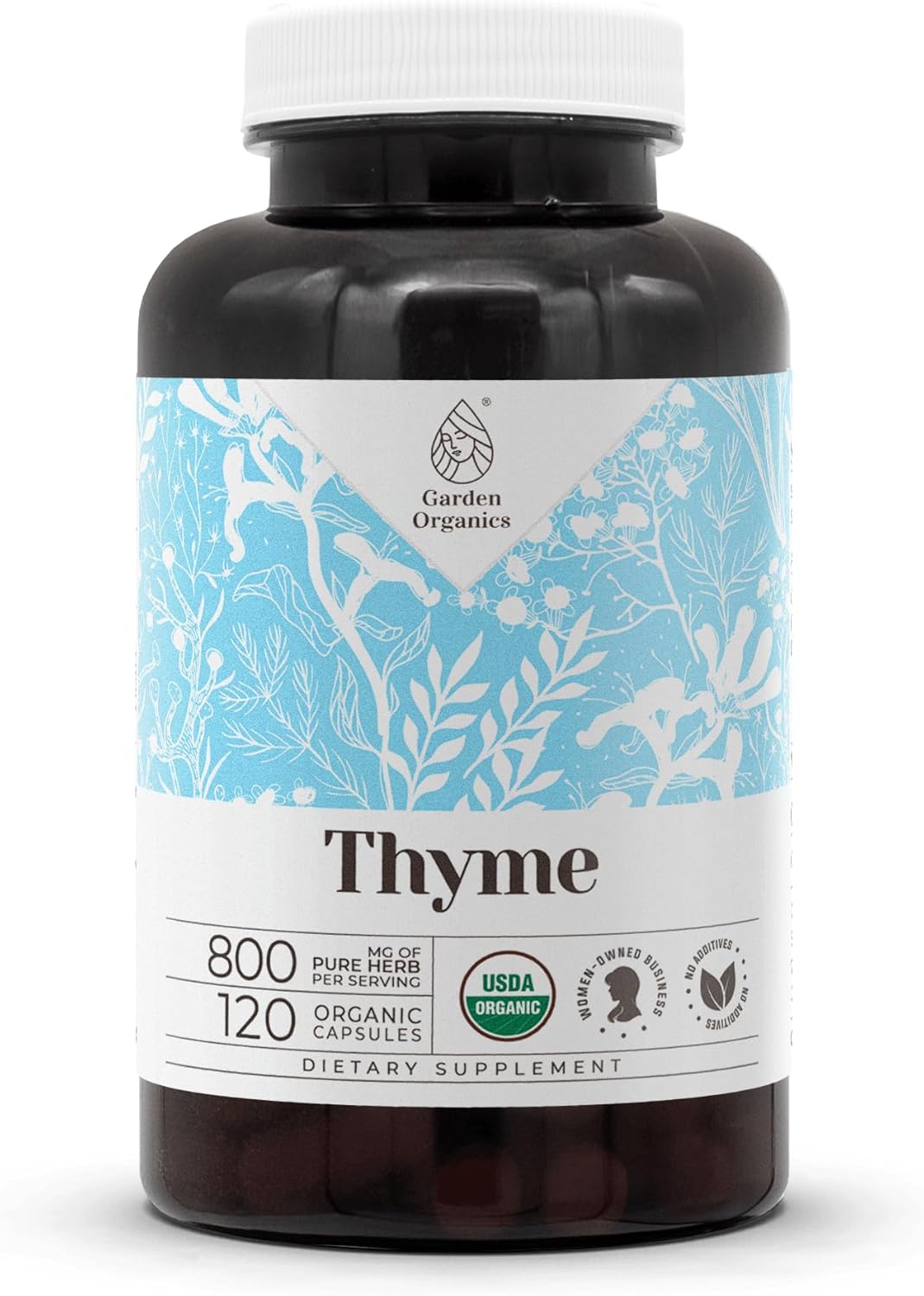 USDA Certified Organic Thyme Capsules - High-Potency Supplement with Dried Thyme Leaf - 120 Vegetarian Capsules