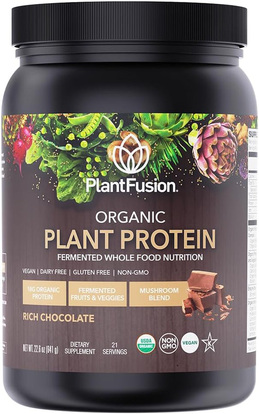 USDA Certified Organic Vegan Protein Powder with Green Superfoods, Enzymes & Probiotics - Non-GMO Chocolate Plant Based Protein Powder - Gluten-Free - 18.5 oz