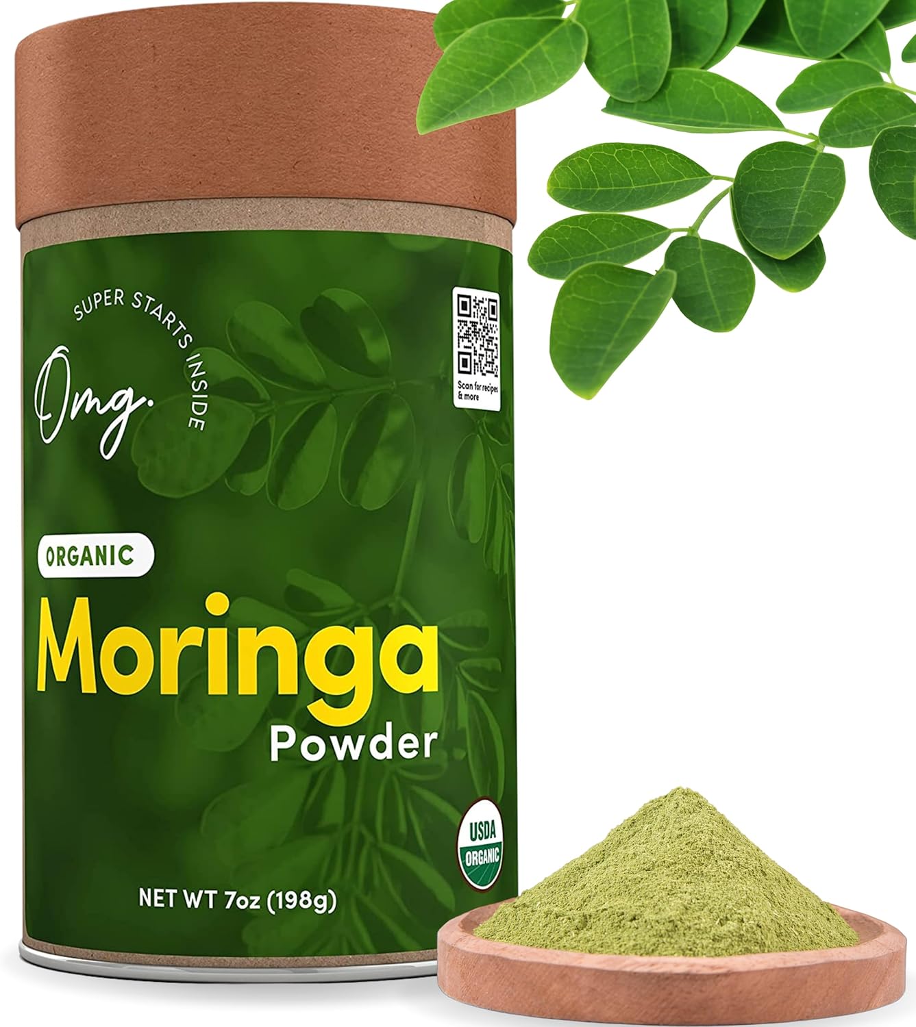 USDA Certified Pure and Organic Moringa Powder - Superfoods for Calcium, Iron, Vitamins A & E - 7 Oz (1 Pack)