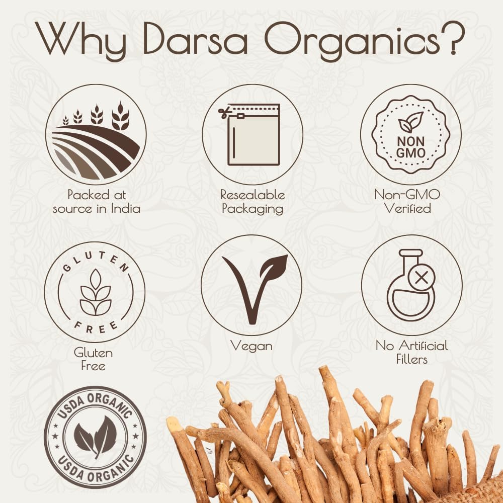 USDA Organic Ashwagandha Root for Tea & Smoothies - 4 oz Cut & Sifted - Non-GMO Withania Somnifera - Boosts Immunity & Digestion - Darsa Organics
