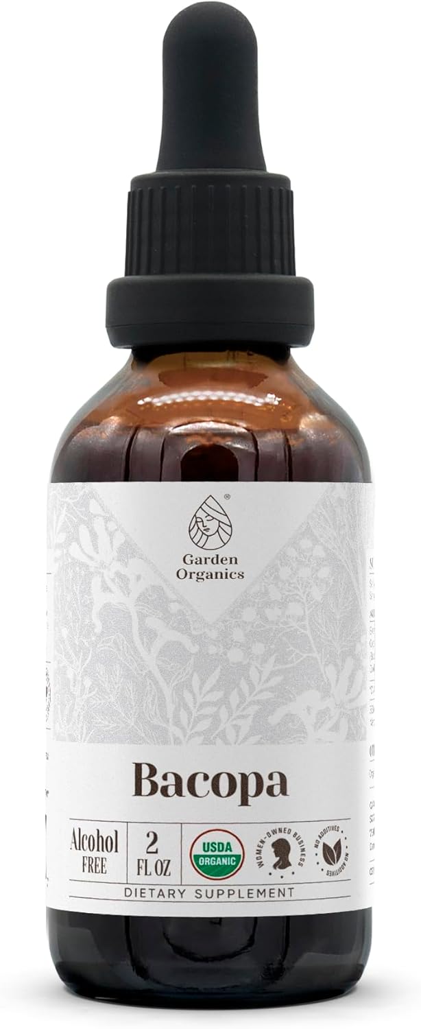 USDA Organic Bacopa Herbal Drops | Alcohol-Free Extract for Relaxation & Cognitive Benefits | 100% Organic Tincture from Bacopa Monnieri 2 oz