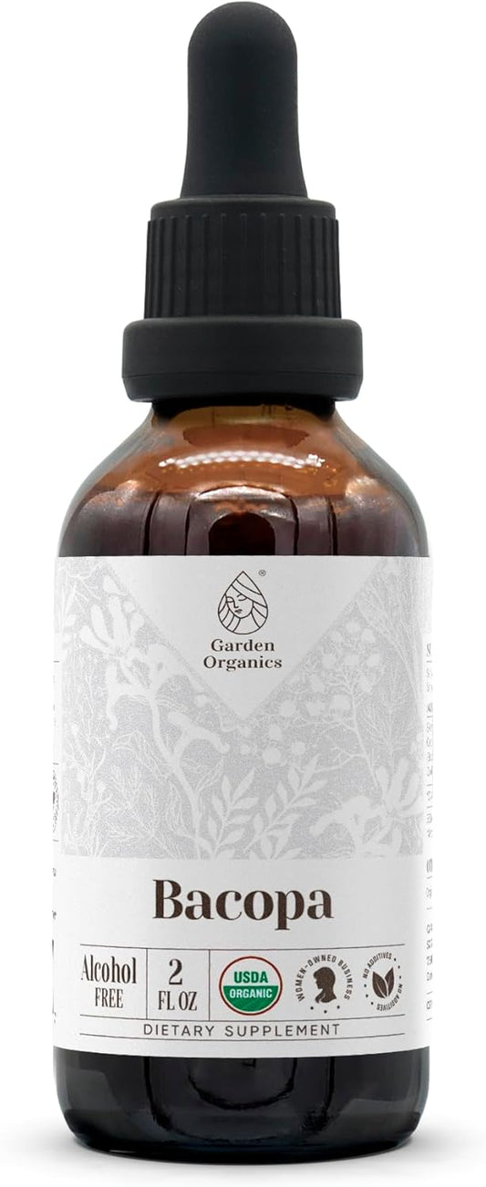 USDA Organic Bacopa Herbal Drops | Alcohol-Free Extract for Relaxation & Cognitive Benefits | 100% Organic Tincture from Bacopa Monnieri 2 oz