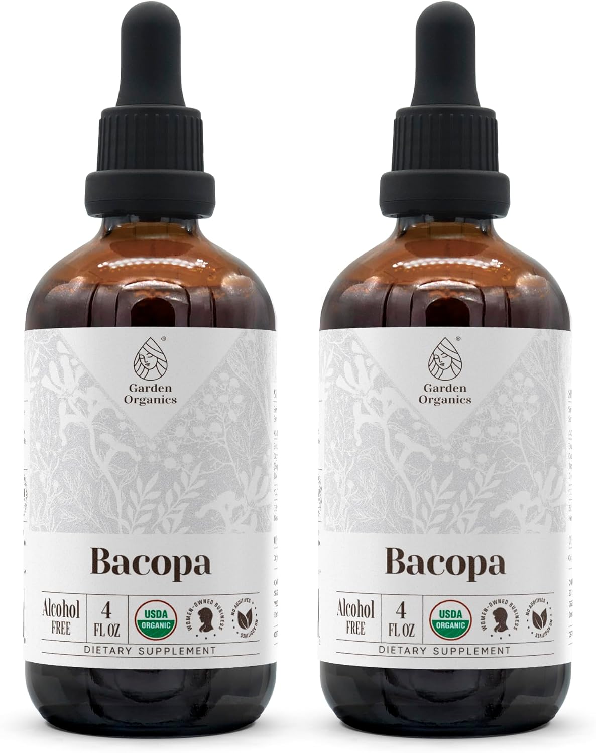 USDA Organic Bacopa Herbal Drops for Relaxation and Cognitive Health, Alcohol-Free Tincture from 100% Organic Bacopa Monnieri Herb - 2x4 oz