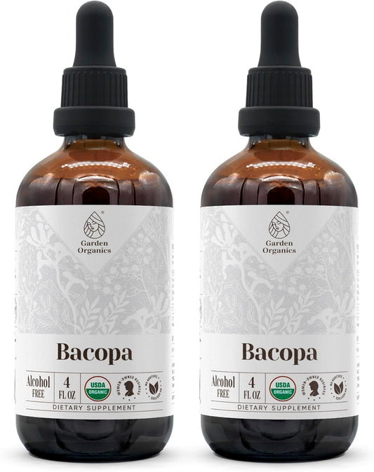 USDA Organic Bacopa Herbal Drops for Relaxation and Cognitive Health, Alcohol-Free Tincture from 100% Organic Bacopa Monnieri Herb - 2x4 oz