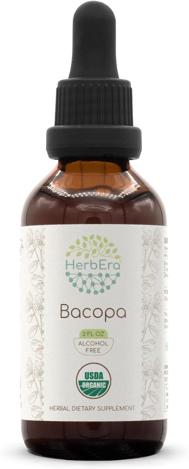 USDA Organic Bacopa Monnieri Tincture - Alcohol-Free Herbal Drops for Relaxation and Cognitive Enhancement - High-Potency Organic Extract (2 fl oz)