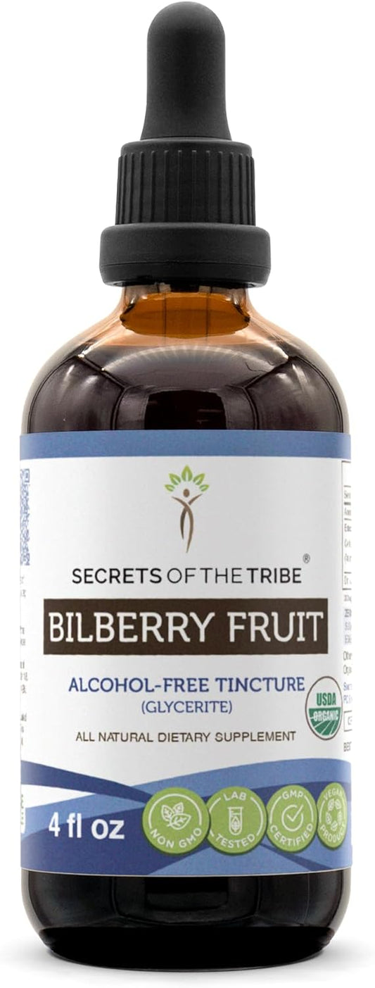 USDA Organic Bilberry Fruit Extract - Alcohol-Free Herbal Drops for Vision - High Potency 4 oz