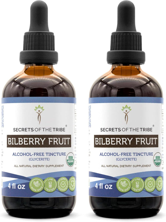 USDA Organic Bilberry Fruit Extract Drops | Alcohol-Free High-Potency Vision Support | 100% Certified Organic 2x4 oz