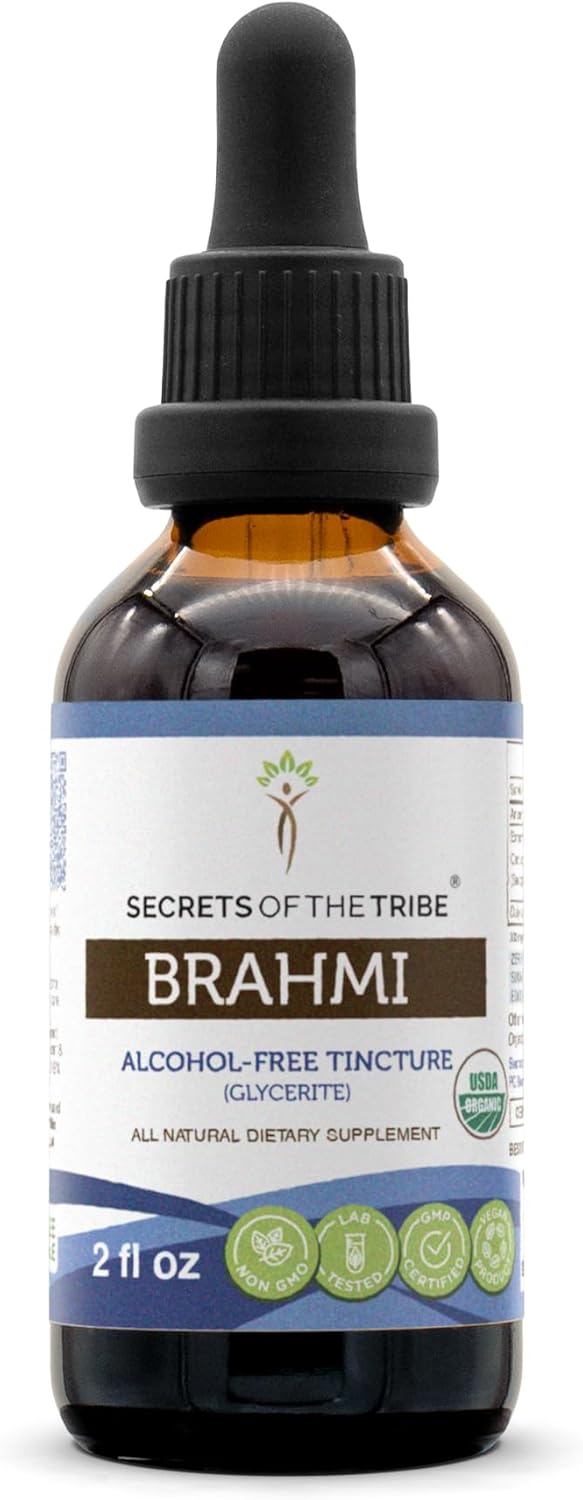 USDA Organic Brahmi Herbal Drops | Alcohol-Free Extract, High-Potency Formula | Made from Certified Organic Bacopa Monnieri Herb 2 oz