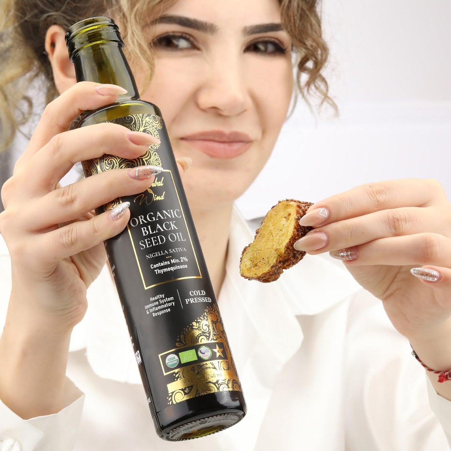 USDA Organic Cold Pressed Herbal Wind Black Seed Oil - 8 Fl Oz Liquid with 2% Thymoquinone for Immune Support and Joint Health