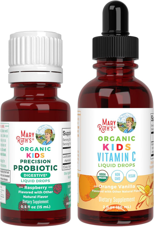 USDA Organic Kids Probiotic & Vitamin C Drops by MaryRuth Organics | Clean Label Project Verified® | Vegan, Non-GMO, Gluten Free | Supports Gut Health, Immune System, & Overall Wellness