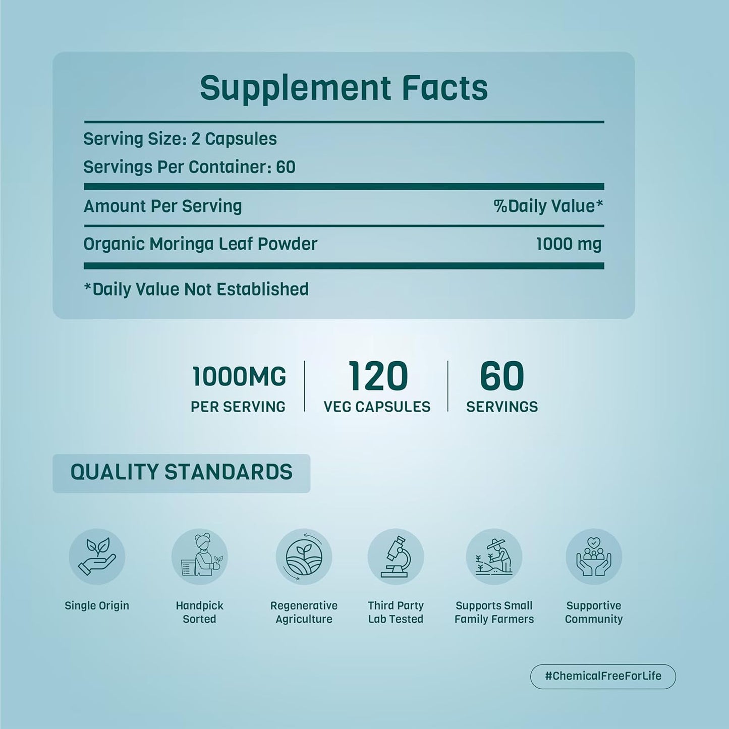 USDA Organic Moringa Leaf Powder Capsules 1000mg - Immune, Lactation & Skin Health Support | Non GMO, Gluten Free, Vegan - 120 Caps - BoostGo Australia