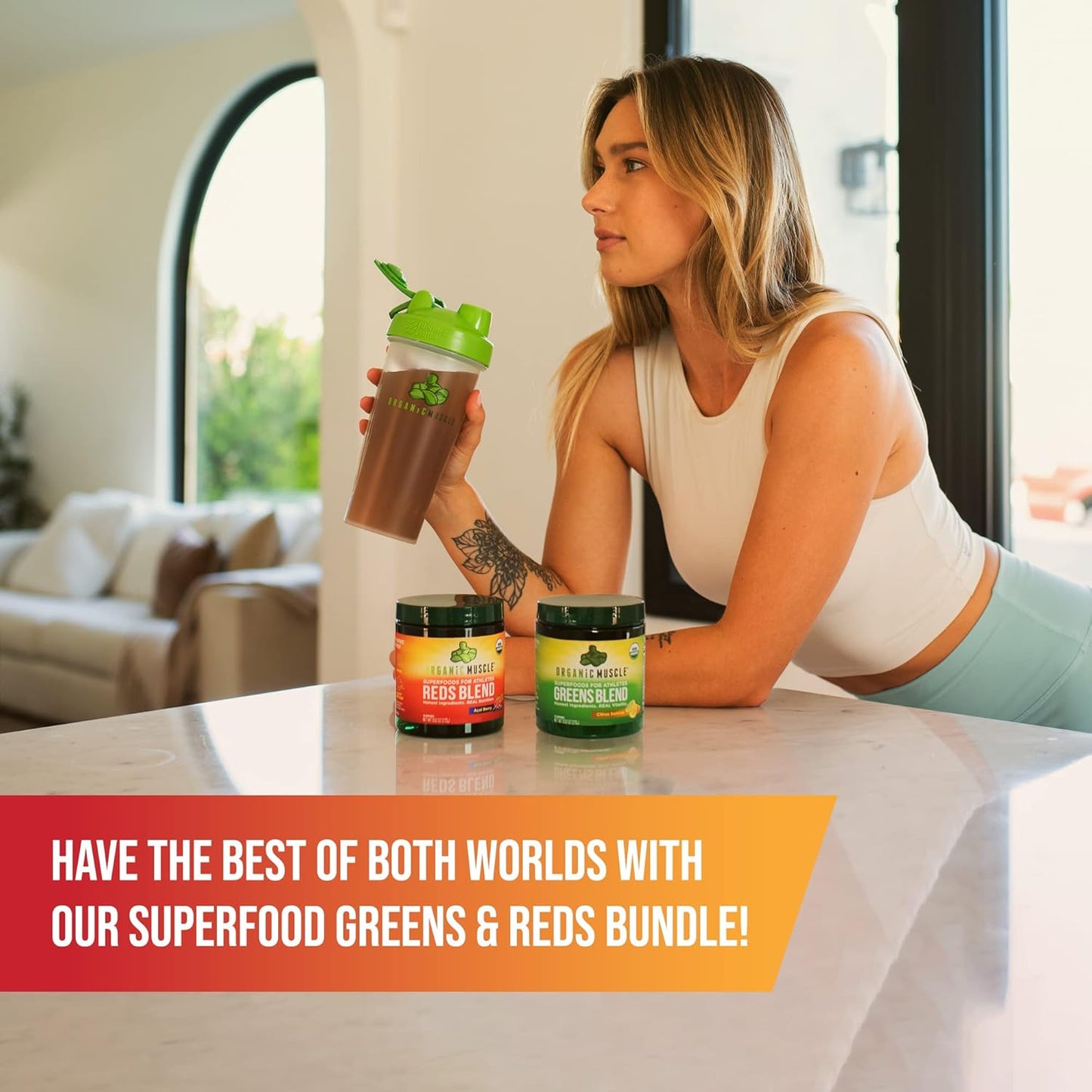 USDA Organic Muscle Vegan Greens and Reds Superfood Powder Bundle - Plant Based Red Juice & Green Juice for Energy, Focus, Digestion & Immune System Support - Non GMO (30 Servings)