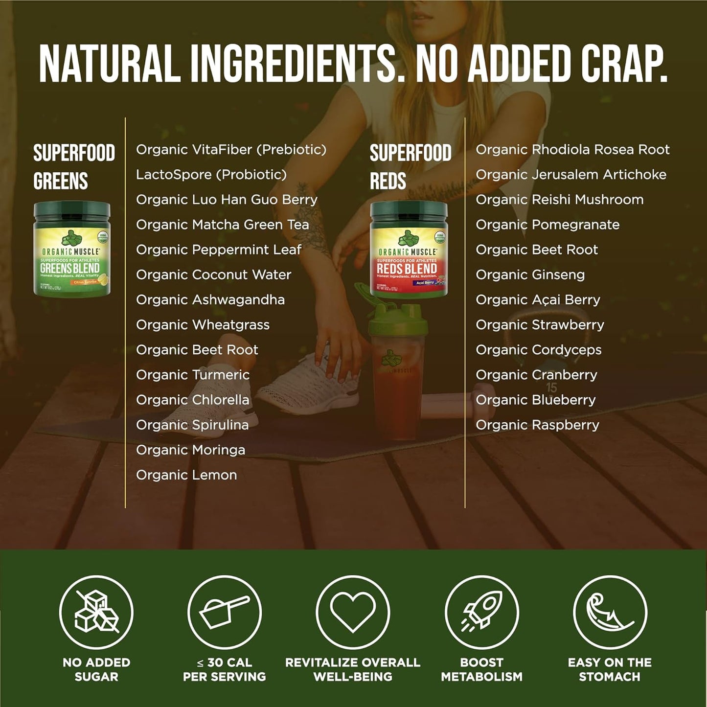 USDA Organic Muscle Vegan Greens and Reds Superfood Powder Bundle - Plant Based Red Juice & Green Juice for Energy, Focus, Digestion & Immune System Support - Non GMO (30 Servings)