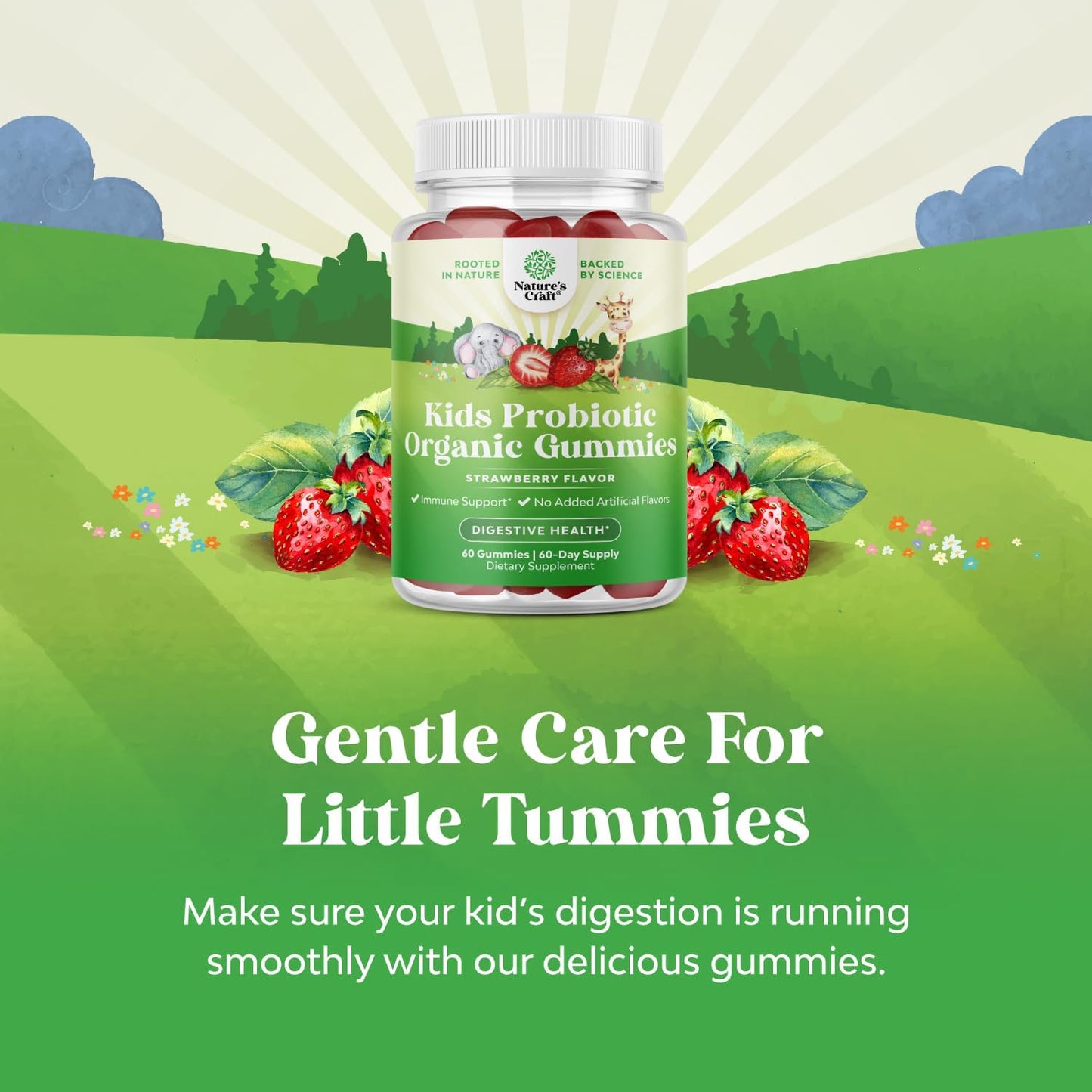 USDA Organic Probiotic Gummies for Kids - Vegan Non-GMO Immunity & Digestive Health - Strawberry Flavor (4 Month Supply)