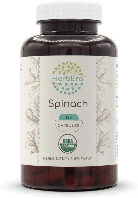 USDA Organic Spinach Capsules - HerbEra Spinach Supplement, 500mg, 120 Capsules