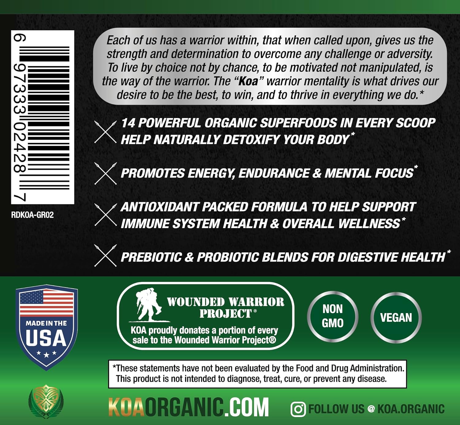 USDA Organic Super Greens Powder with Spirulina, Chlorella, Matcha, and Probiotics - Chocolate Flavor - 30 Servings