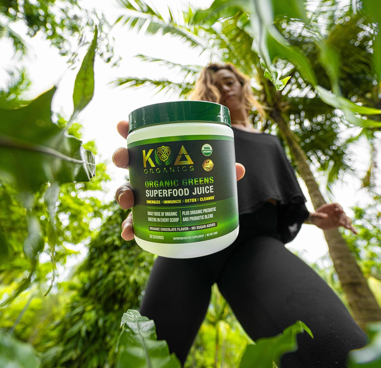 USDA Organic Super Greens Powder with Spirulina, Chlorella, Matcha, and Probiotics - Chocolate Flavor - 30 Servings