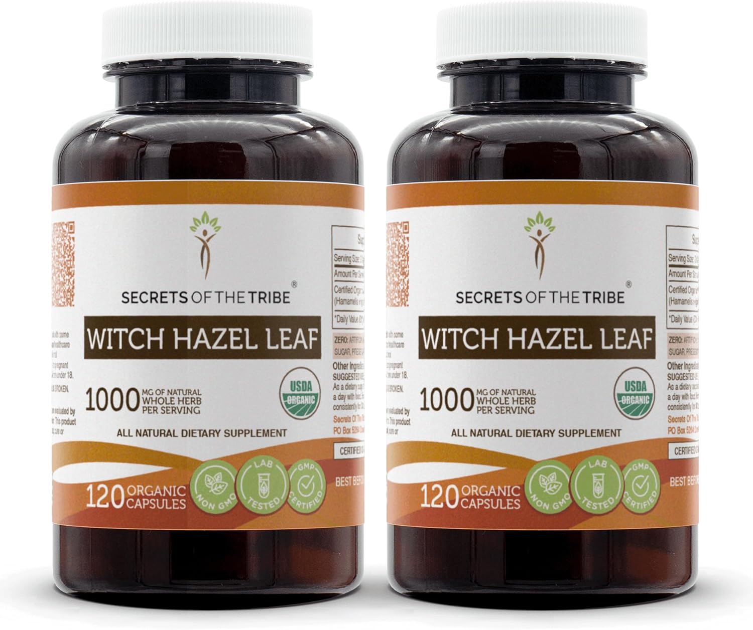 USDA Organic Witch Hazel Leaf Capsules - 1000mg (2x120 Capsules) - Secrets of the Tribe