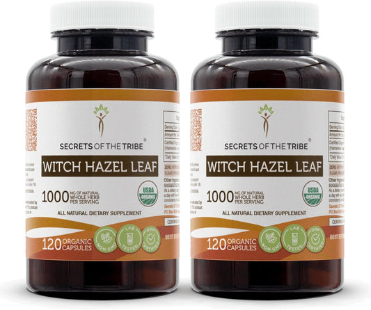 USDA Organic Witch Hazel Leaf Capsules - 1000mg (2x120 Capsules) - Secrets of the Tribe