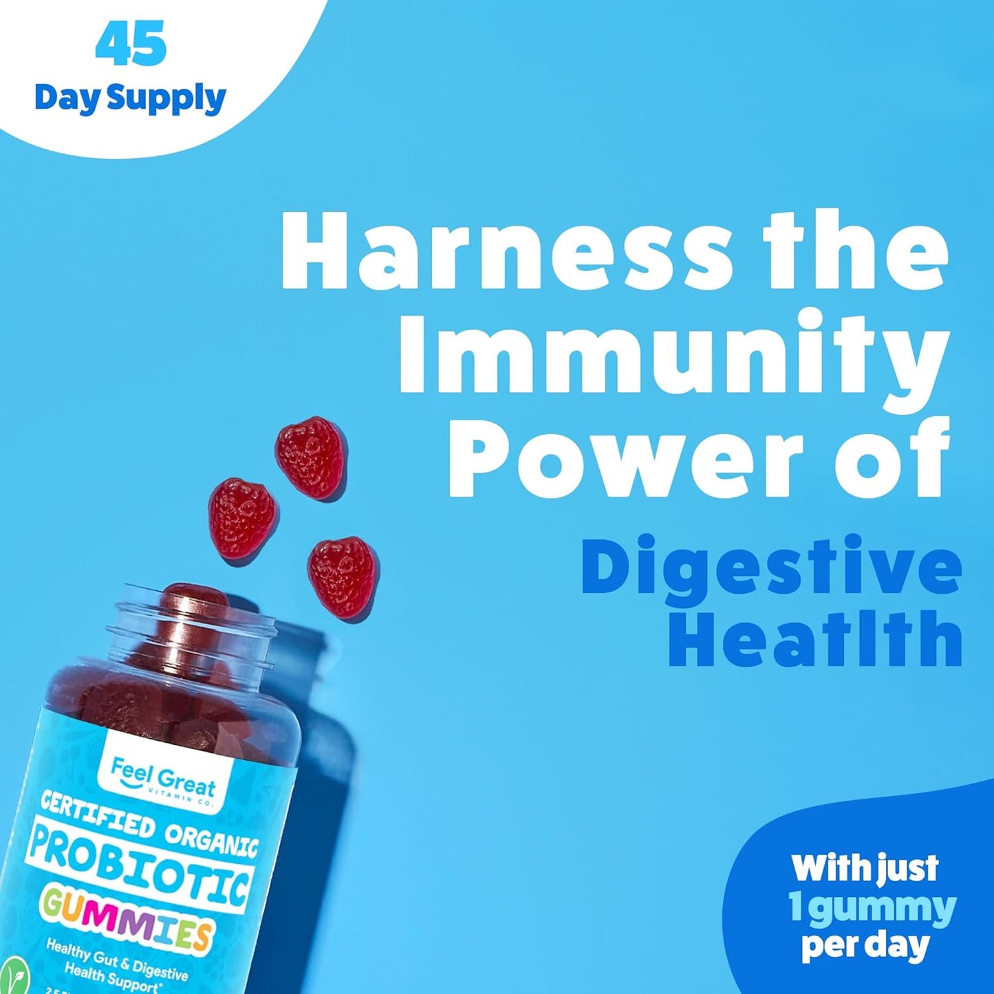 USDA Probiotic Gummies for Adults and Kids - Immune and Digestive Support with Clinically Studied DE111 - Bacillus subtilis - 30 Day Supply