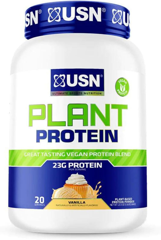USN Nutrition Vegan Plant Protein Powder - 23g Protein, Sugar Free, Vanilla Flavor - Pea, Brown Rice, & Pumpkin Seed Blend - 1.5lbs