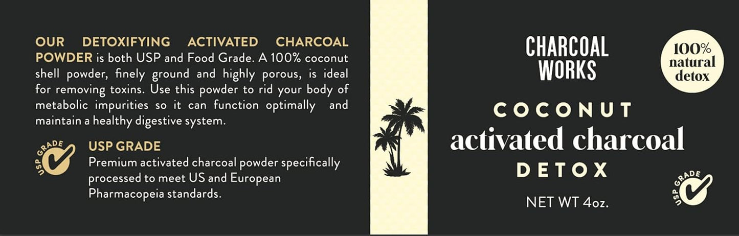 USP Food Grade Coconut Activated Charcoal Powder 4oz | Detox Drink | Fast-Acting High Adsorptive Capacity