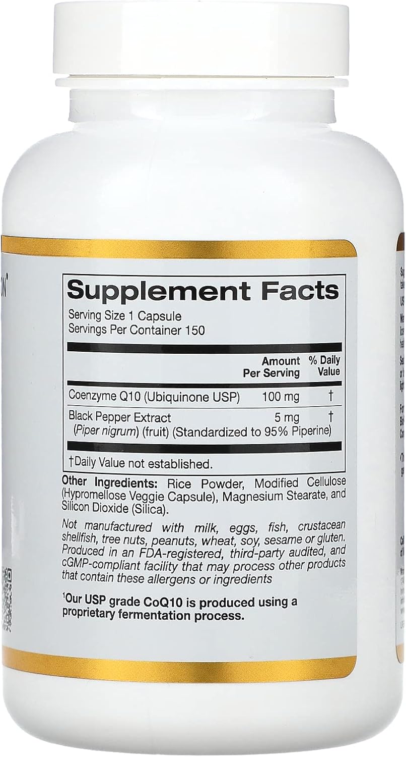 USP-Verified California Gold Nutrition CoQ10 with BioPerine - 100mg, 150 Vegan Capsules - Mitochondrial Support - Gluten Free & Non-GMO
