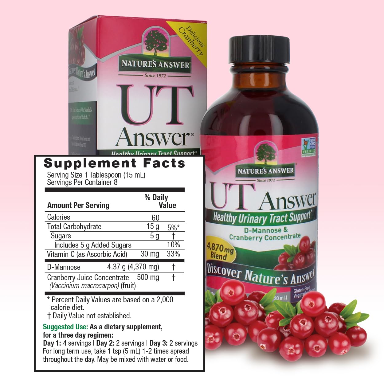 UT Answer Cranberry Flavor Dietary Supplement | Supports Urinary Tract System | Alcohol-Free, Gluten-Free, Vegan | 4oz