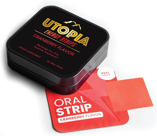 Utopia Energy Strips with Vitamin B12 - Natural Caffeine Supplement, Cranberry Flavor, 30 Count